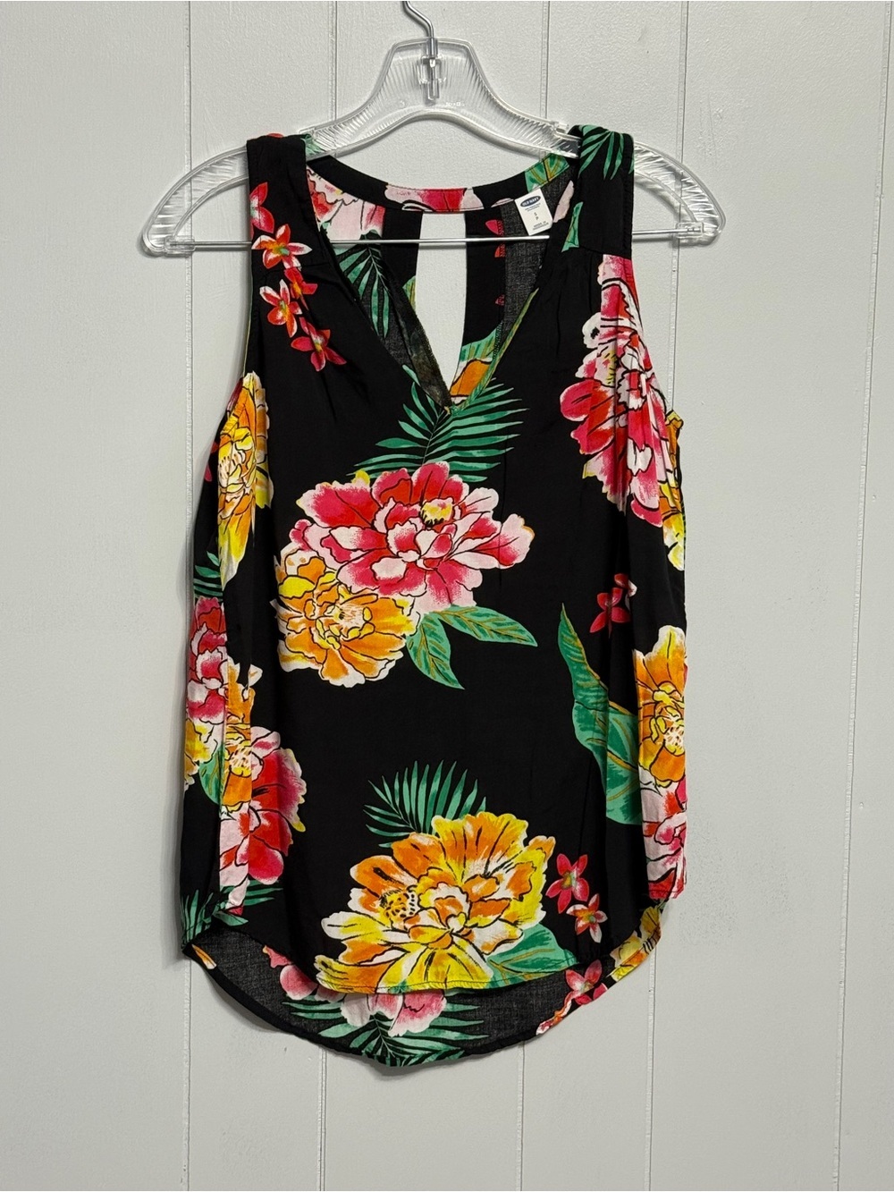#15) Old Navy Black Tank Top with Pink & Yellow Floral Print